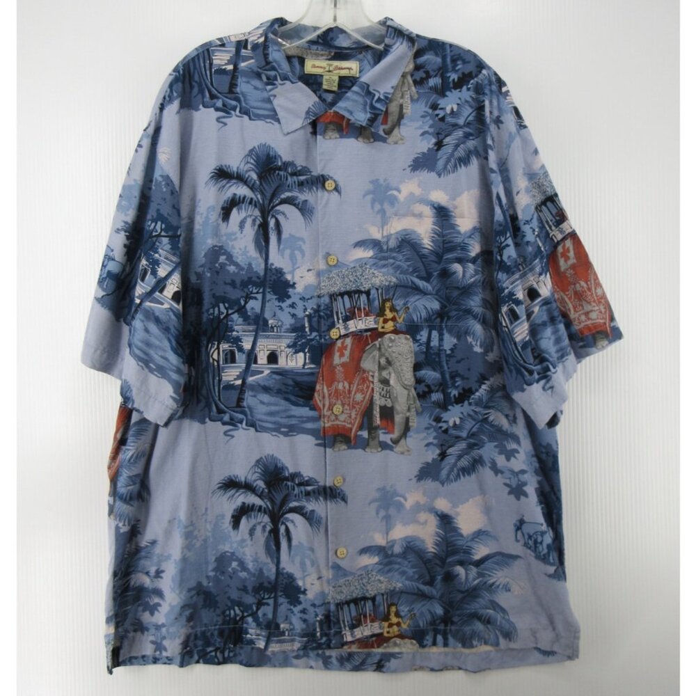 Tommy Bahama Shirt XL Silk Hawaiian Loop Collar Camp Aloha Elephant AOP